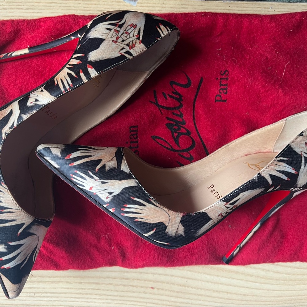 Christian Louboutin Black and Cream Artistic Heels